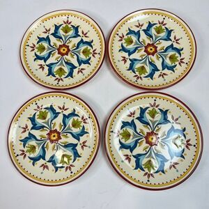 Bobby Flay Sevilla Salad Dessert Plate‎ Ceramic Floral Red Yellow Blue Set of 4